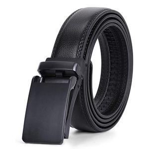Mens Leather Ratchet Adjustable Dress Belt Black